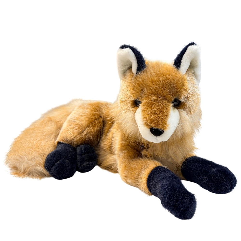 A&A Plush Red Fox Realistic Stuffed Animal Soft Faux Fur Lying Down PA-4295